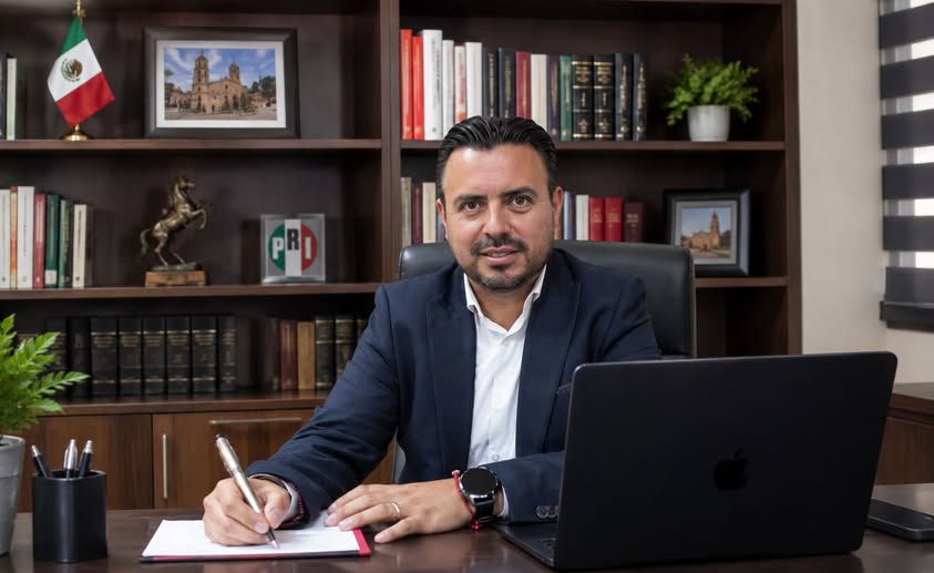 José Antonio Paz Ugalde en su oficina, trabajando en Actopan